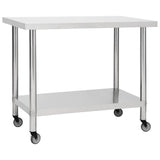 ZNTS Kitchen Work Table with Wheels 100x45x85 cm Stainless Steel 51638