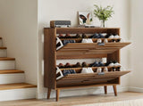 80cm Walnut Shoe Storage Cabinet,Medieval Modern Independent Shoe Cabinet, Fence Shoe Cabinet with 2 W6296P537669