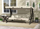 Three-Person garden Swing Chair, with Adjustable Canopy - Cream White T3398P318760