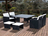 9PC Garden Rattan Dining Set Outdoor Patio Dining Table Set Weave Wicker 8 Seater Stool Black T3398P318658