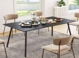 Rectangle Garden Table with Slat Top, Steel Frame, Outdoor Table for 6 Person, 150 x 80 x 74 cm, T3398P377593