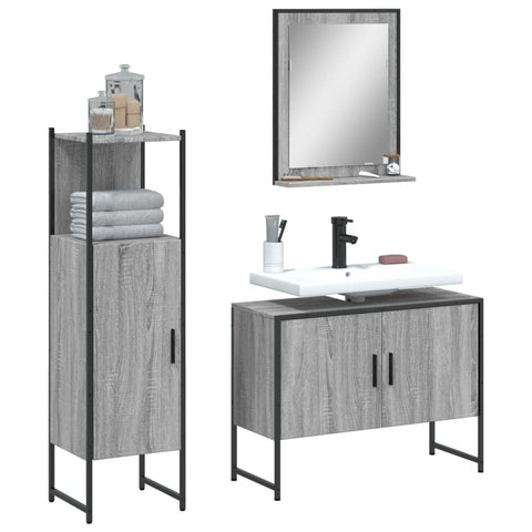 ZNTS 3 Piece Bathroom Cabinet Set Grey Sonoma Engineered Wood 3214352