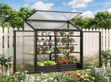 Polycarbonate Greenhouse with Hinged Door, Top Vent, Lean-to Green House, Walk-in Greenhouse, 4 x T3398P549947