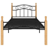 Bed Frame without Mattress Black Metal&Solid Oak Wood 90x200 cm 324911