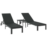 Sunbed Reclining 2-person 3 pcs Black Poly Rattan 42004131