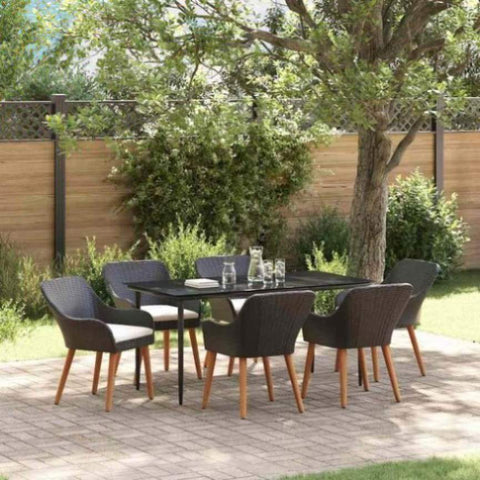 Garden Dining Set with Cushion 7 pcs Black Poly Rattan 3261667