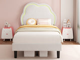 3ft Single Upholstered Bed with LED Adjustable Cute Cloud Headboard, Soft Velvet Bed Frame with N652P241968W