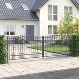 Fence Gate with Spear Top with Lock Grey 404 x 125 cm Steel 42009049