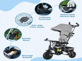 6 in 1 Kids Trike Push Bike w/ Push Handle, Canopy, 5-point Safety Belt, Storage, Footrest, Brake, T3398P348141