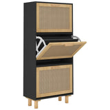 Shoe Cabinet Black 52x25x115 cm Engineered Wood&Natural Rattan 345649