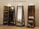 360&deg Swivel Jewellery Cabinet, Free Standing Full Length Mirror with Storage, Lockable Jewellery T3398P328269