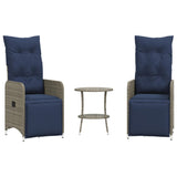 Reclining Garden Chairs 2 pcs with Table Grey Poly Rattan 365709