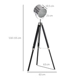 Industrial Style Adjustable Tripod Floor Lamp, Searchlight Lamp with Wooden Legs and Steel T3398P344629