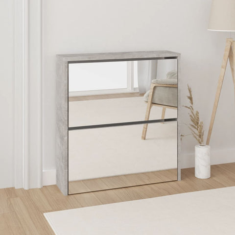 Shoe Cabinet with Mirror 2-Layer Concrete Grey 63x17x67 cm 342630