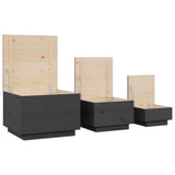 Storage Boxes with Lids 3 pcs Grey Solid Wood Pine 818247
