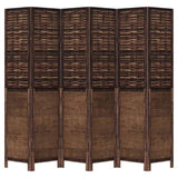 Room Divider 6 Panels Dark Brown Solid Wood Paulownia 358715