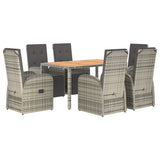 7 Piece Garden Dining Set Grey Poly Rattan&Solid Wood Acacia 3157630