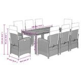 9 Piece Garden Dining Set with Cushions Black Poly Rattan 3212479