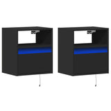 Wall-mounted Bedside Cabinets with LED Lights 2 pcs Black 3307978