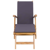 Folding Deck Chair with Cushion Dark Grey Solid Teak Wood 42030523