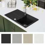 ZNTS Granite Kitchen Sink Single Basin with Drainer Reversible Black 141669
