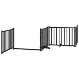 Dog Gate with Door Foldable 4 Panels Black 320 cm Solid Wood Fir 352289