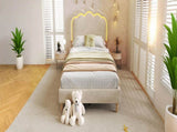 Upholstered Bed, 3ft 90x190cm Single Bed with LED, Bed Frame with Wooden Slats and Adjustable Height N601P288476B