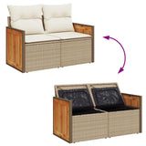 7 Piece Garden Sofa Set with Cushions Beige Poly Rattan Acacia 3327733