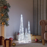 Acrylic Decorative LED Light Cone Set Cold White 30/45/60cm 328968