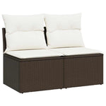 2 Piece Garden Sofa Set with Cushions Brown Poly Rattan Acacia 3325239