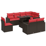 9 Piece Garden Sofa Set with Cushions Brown Poly Rattan Acacia 3326345