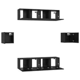 TV Cabinet Set Wall-mounted 6 pcs Black Oak Engineered Wood 3393400