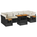 8 Piece Garden Sofa Set with Cushions Black Poly Rattan Acacia 3327570