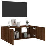 TV Wall Cabinet with LED Lights Brown Oak 80x35x31 cm 837293