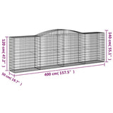 Arched Gabion Baskets 2 pcs 400x50x120/140 cm Galvanised Iron 3147009