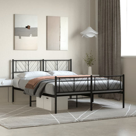 ZNTS Metal Bed Frame without Mattress with Footboard Black 160x200cm 372200