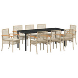 Garden Dining Set with Cushion 9 pcs Beige and Black Rattan 3380833