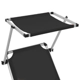 Folding Sun Lounger with Roof Aluminium and Textilene Black 44333