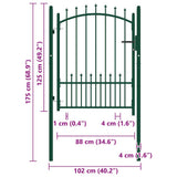 Fence Gate EMMEN with Spikes Steel 104x109.5 cm Green 146394