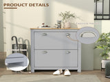 2 Drawer Shoe Cabinet Modern Narrow Shoe Cupboard Hallway Wooden Storage Organiser with Flip Doors T3398P378002