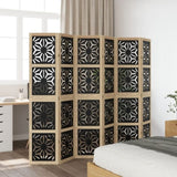 Room Divider 6 Panels Brown and Black Solid Wood Paulownia 358810