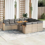 ZNTS 11 Piece Garden Sofa Set with Cushions Beige Poly Rattan Acacia 3327538