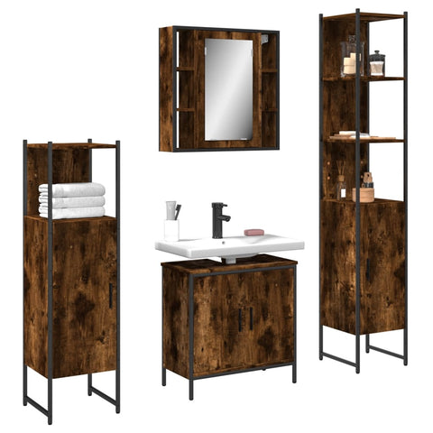 ZNTS 4 Piece Bathroom Cabinet Set Smoked Oak Engineered Wood 3214772