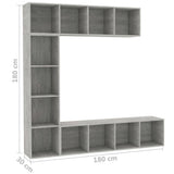 3 Piece Book/TV Cabinet Set Concrete Grey 180x30x180 cm 278792
