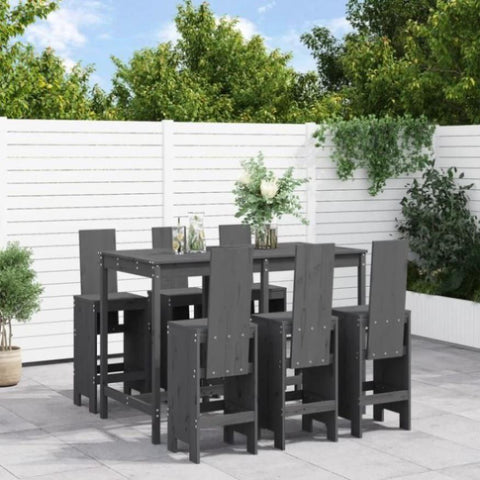 7 Piece Garden Bar Set Grey Solid Wood Pine 3157783