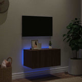TV Wall Cabinet with LED Lights Brown Oak 60x35x31 cm 837279