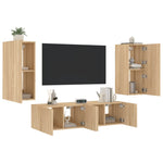 ZNTS 4 Piece TV Wall Units with LED Sonoma Oak Engineered Wood 3216841