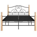 Bed Frame Black and Natural Oak Powder-coated metal, Oak wood 324941