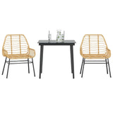3 Piece Garden Dining Set Brown Poly Rattan Glass 3334443