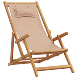 ZNTS Folding Beach Chairs 2 pcs Taupe Fabric and Solid Wood 3214488